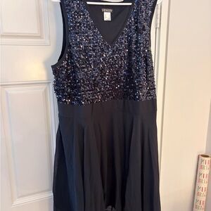 VENUS Navy Sequin V-Neck Formal Dress
